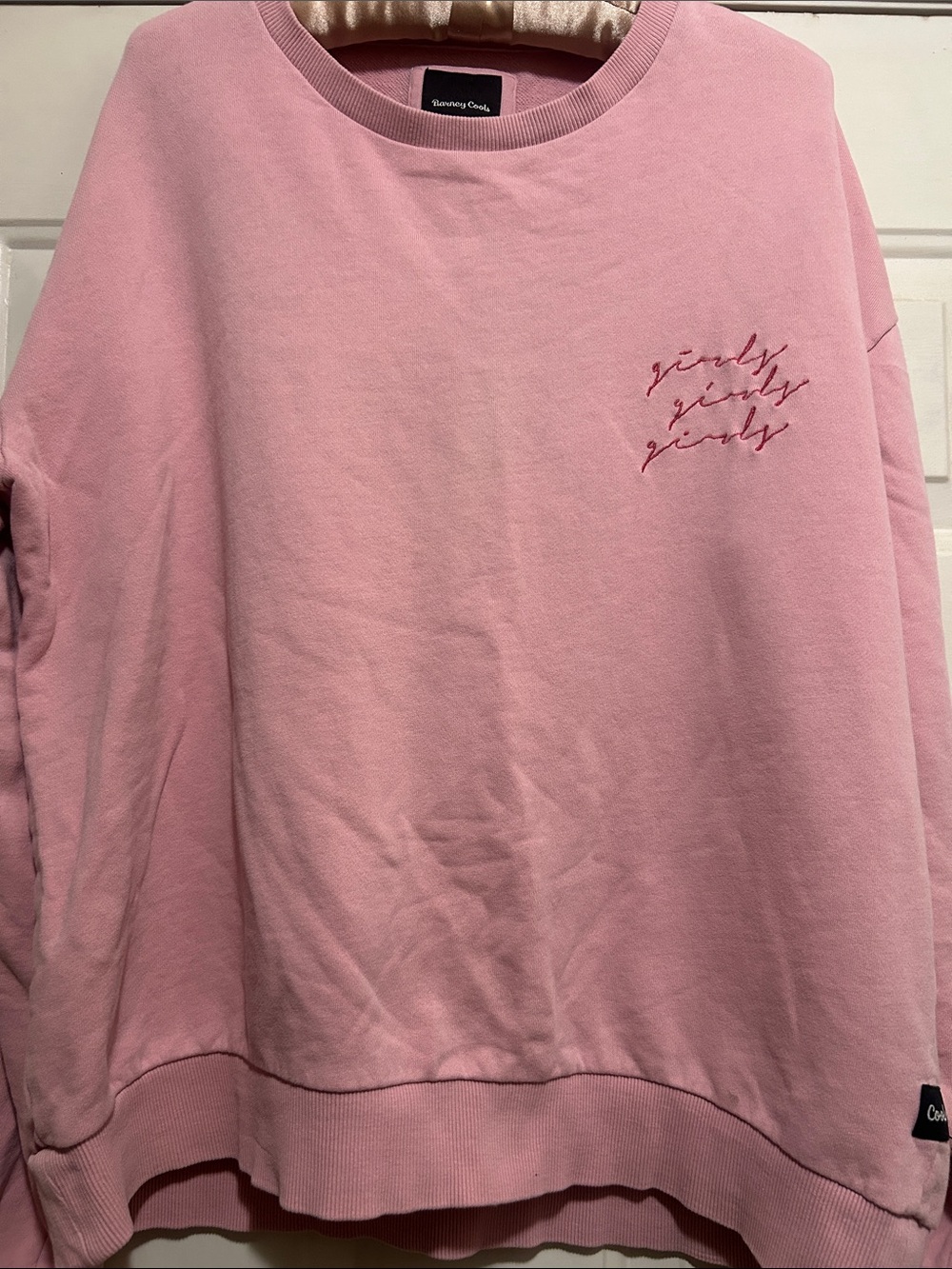 Barney Cools Pink Crewneck Sweatshirt with Script Embroidery Girly Girly Girly